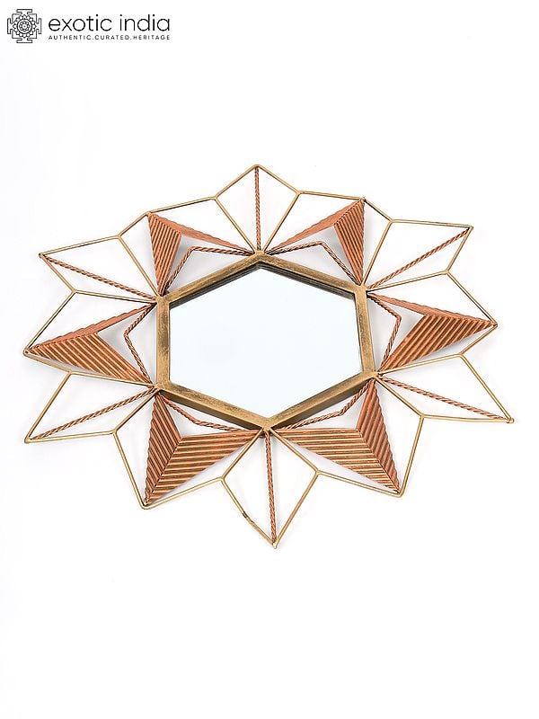Exotic India 21" Hexagonal Shaped Designer Mirror | Wall Hanging 