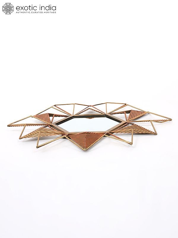 Exotic India 21" Hexagonal Shaped Designer Mirror | Wall Hanging 