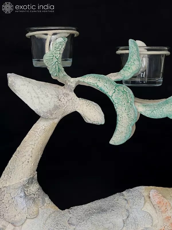 Exotic India 21" Iron Seashells Reindeer With Candle Holders | Decorative Showpiece 