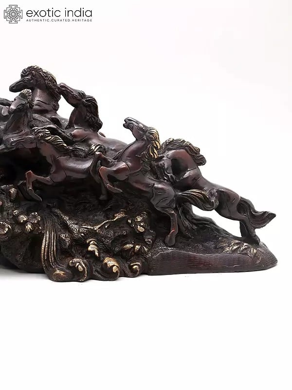 Exotic India 21" Nine Running Horses - Symbol Of Wealth And Success | Home Decor | Brass Statue