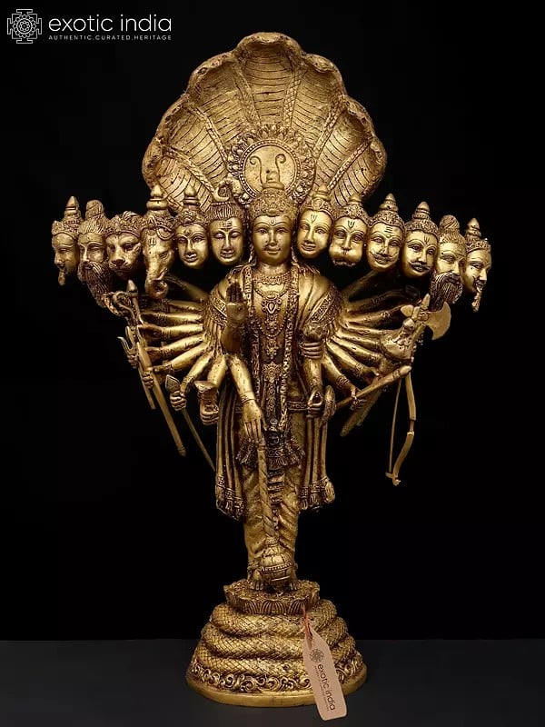 exotic india 21" The Cosmic Form: Vishvarupa of Lord Vishnu | Brass Statue | Made In India | Handmade 