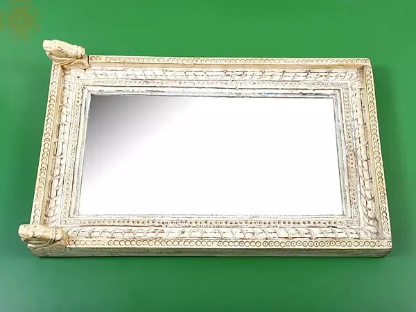 Exotic India 21" Wooden Frame Beautiful Rectangle Mirror