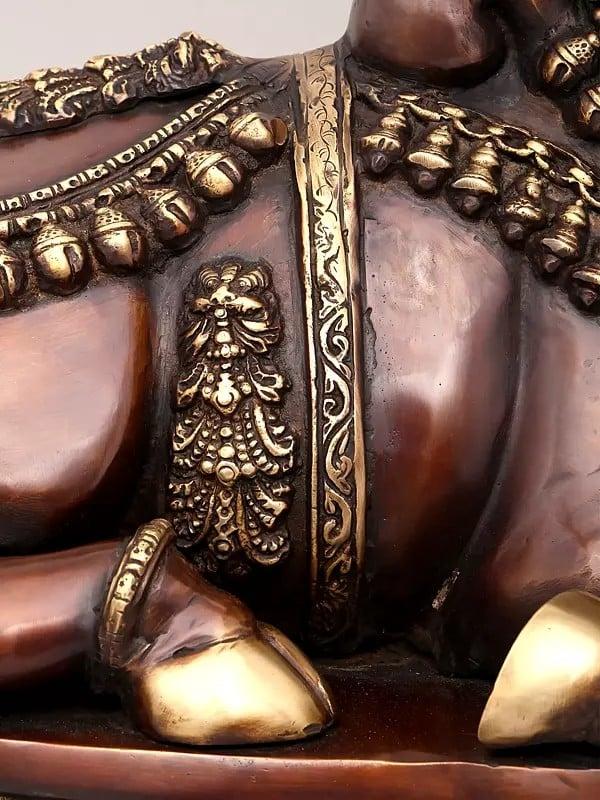 Exotic India 22" Decorated Nandi Statue In Brass | Vahana Of Lord Shiva | Brass Statue 