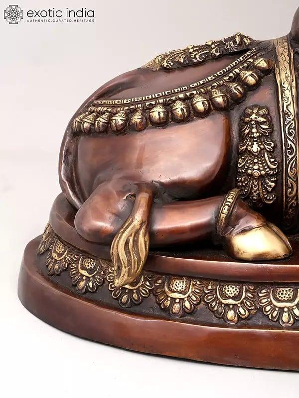 Exotic India 22" Decorated Nandi Statue In Brass | Vahana Of Lord Shiva | Brass Statue 