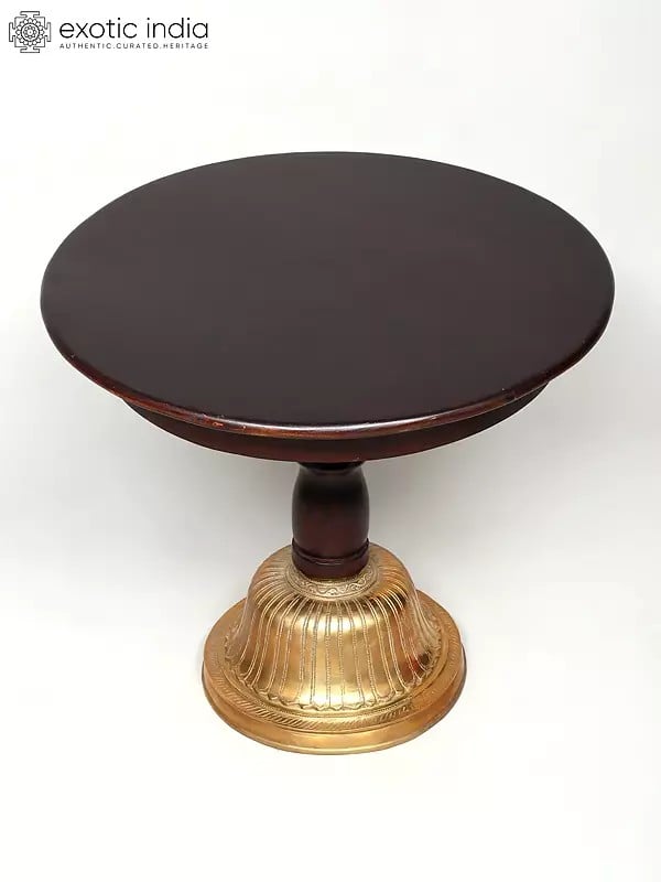 Exotic India 22" Designer Round Table In Wood With Brass Base 