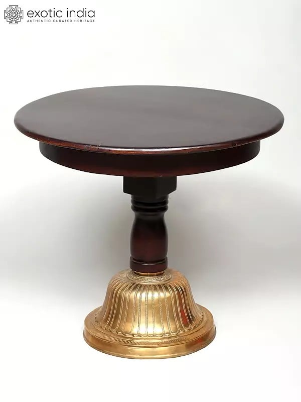 exotic india 22" Designer Round Table in Wood with Brass Base 