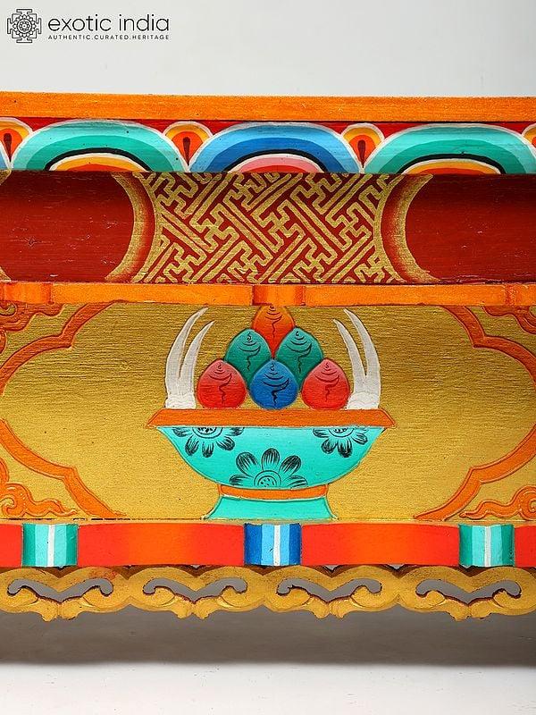 Exotic India 22" Hand-Painted Colorful Altar Table In Wood From Ladakh