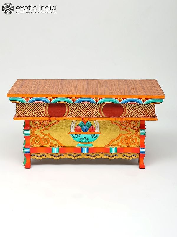 exotic india 22" Hand-Painted Colorful Altar Table in Wood from Ladakh 
