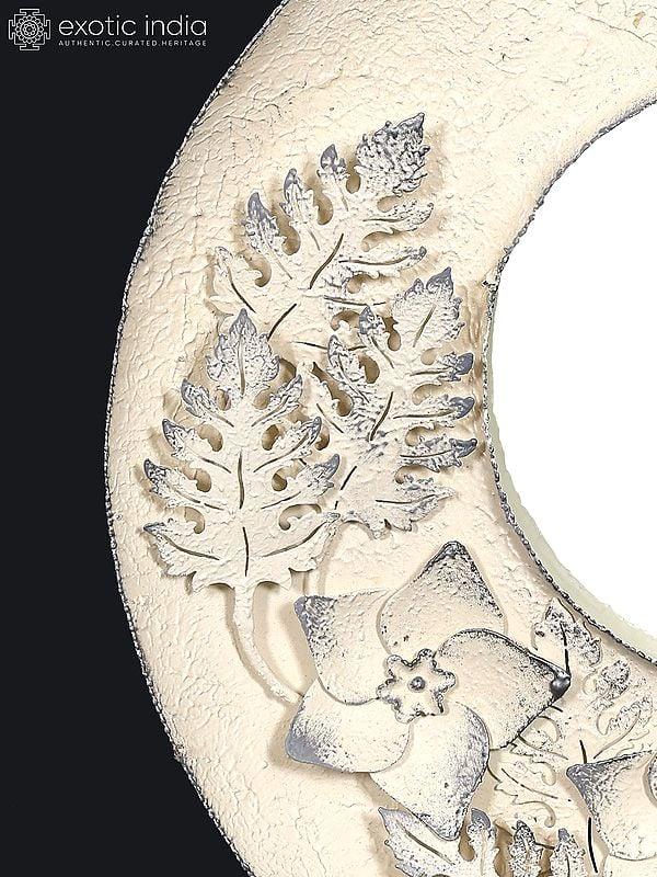 Exotic India 22" Leaves And Flowers Design Round Mirror | Wall Hanging