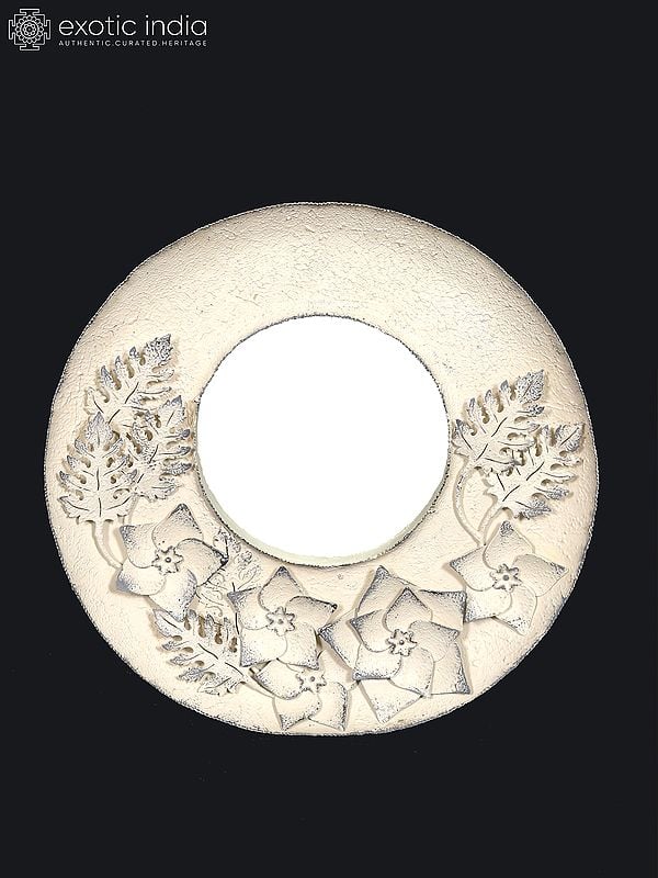 exotic india 22" Leaves and Flowers Design Round Mirror | Wall Hanging 