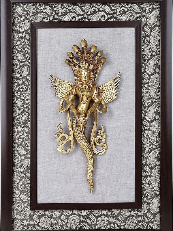 Exotic India 22" Naga Kanya Wood Framed Brass Sculpture | Wall Hanging Statue 