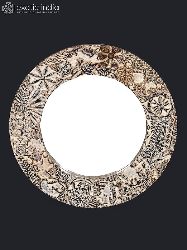 exotic india 22" Round Shaped Stylish Mirror | Wall Hanging | Home Decor 