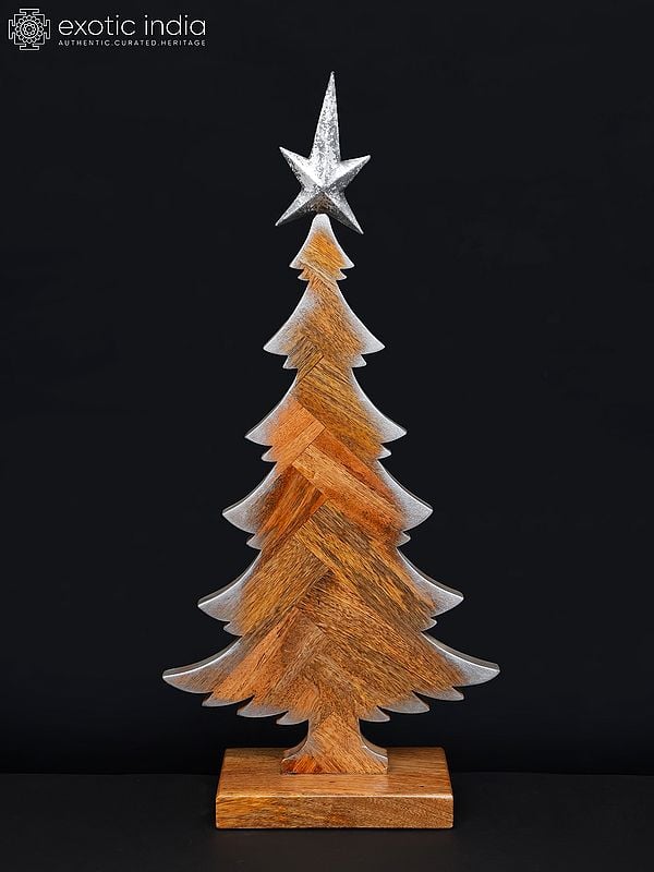 exotic india 22" Stylish Wooden Christmas Tree | Table Decor 