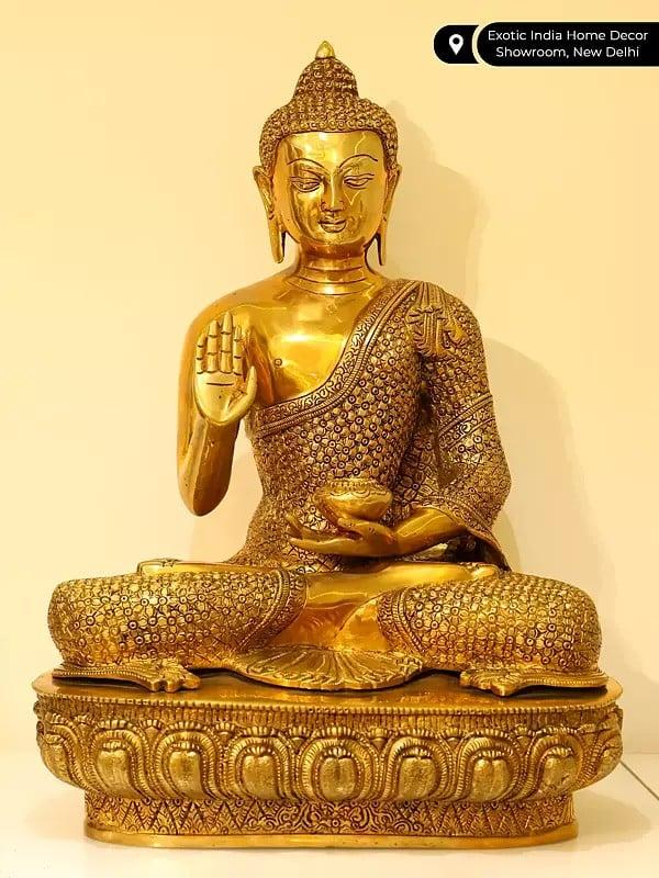 Exotic India 22'' Superfine Peaceful Shakyamuni Buddha Brass Statue 
