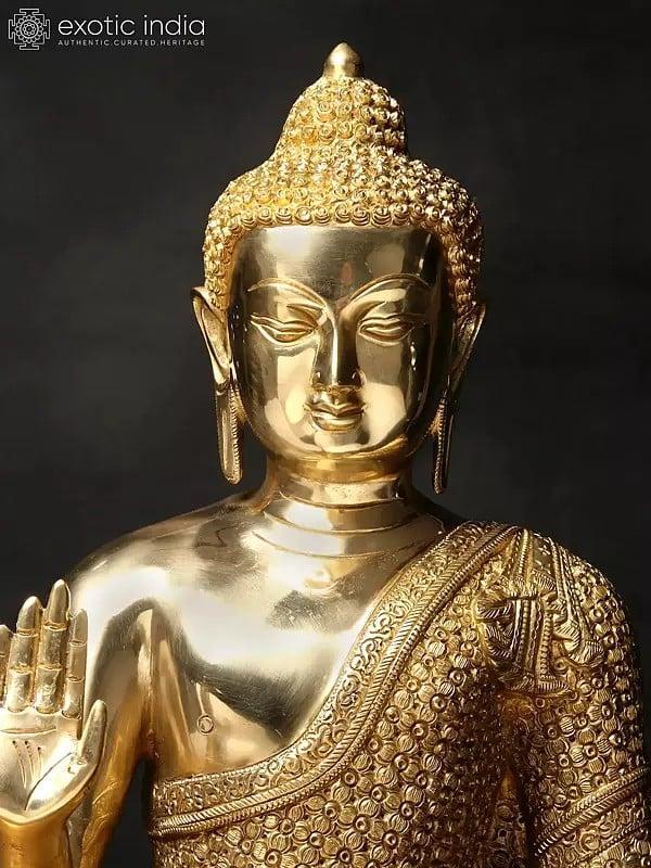 Exotic India 22'' Superfine Peaceful Shakyamuni Buddha Brass Statue 
