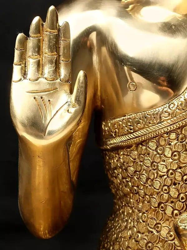 Exotic India 22'' Superfine Peaceful Shakyamuni Buddha Brass Statue 