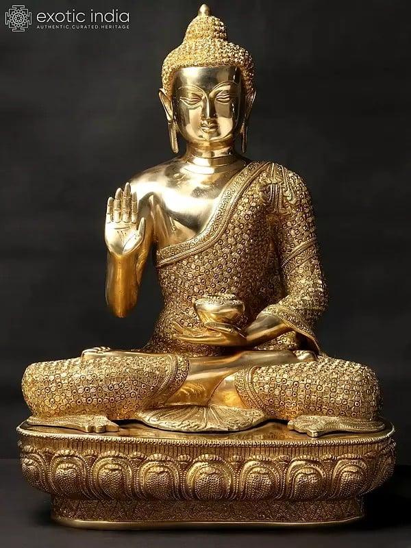 exotic india 22'' Superfine Peaceful Shakyamuni Buddha Brass Statue 