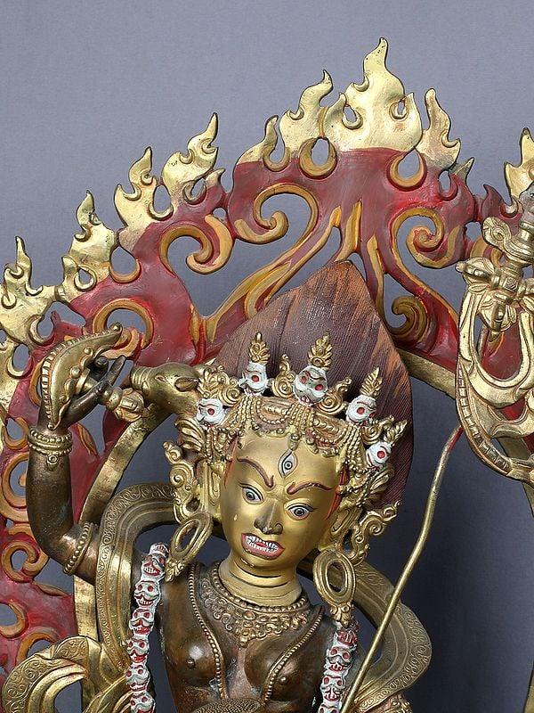 Exotic India 22" Vajravarahi Copper Statue Gilded With Gold From Nepal 