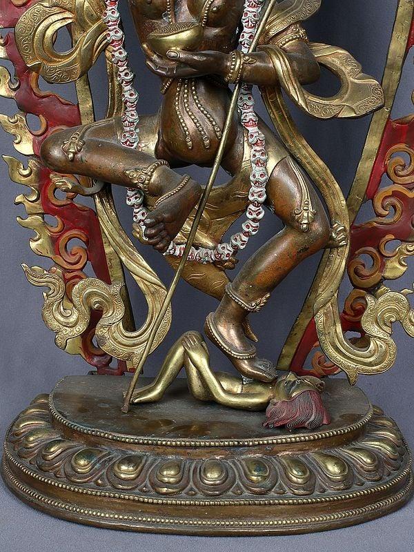 Exotic India 22" Vajravarahi Copper Statue Gilded With Gold From Nepal 