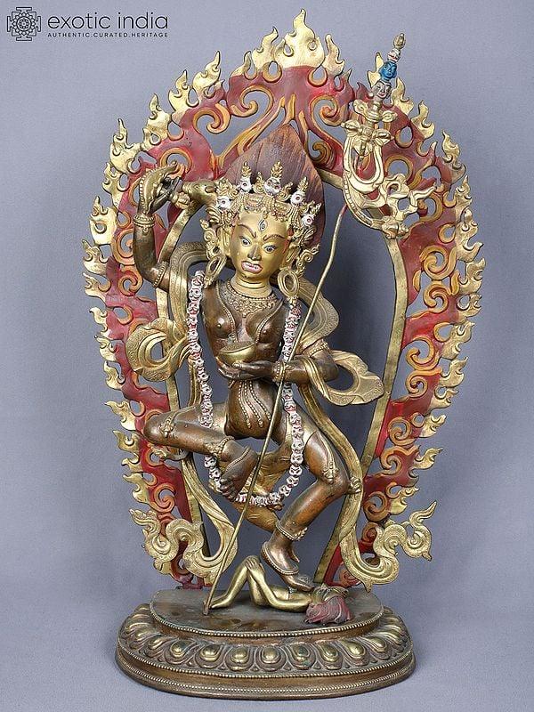 exotic india 22" Vajravarahi Copper Statue Gilded with Gold from Nepal 