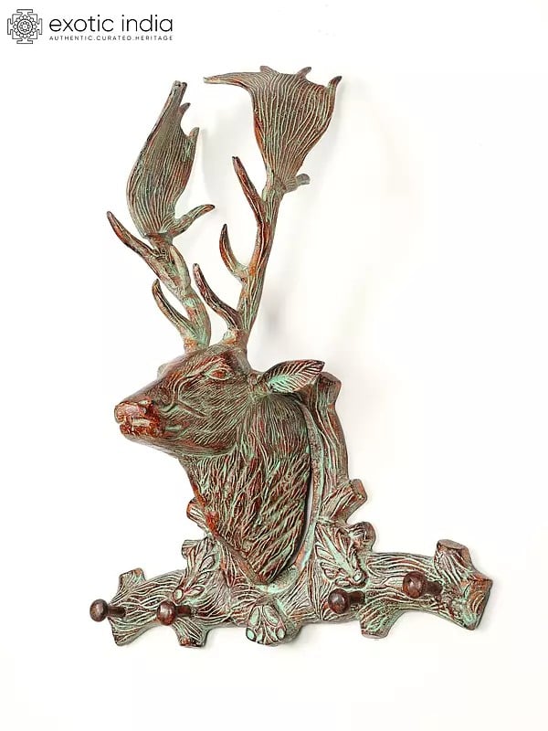 Exotic India 22" Wall Hanging Deer Head With Hooks | Home Decor 