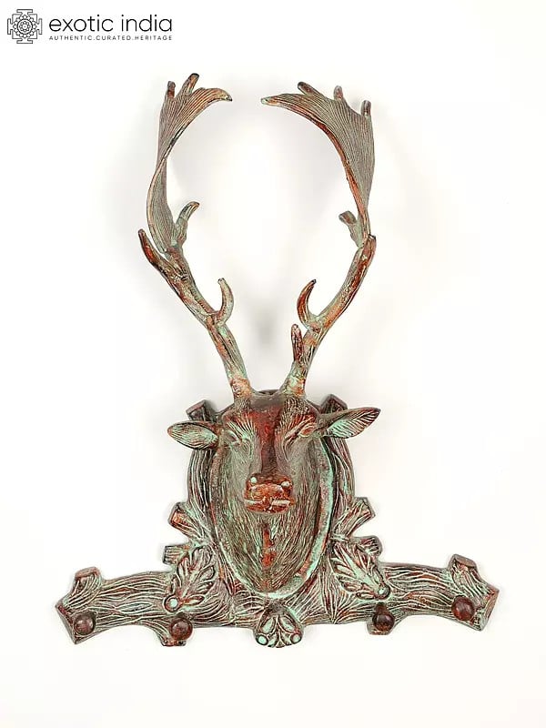 exotic india 22" Wall Hanging Deer Head with Hooks | Home Decor 