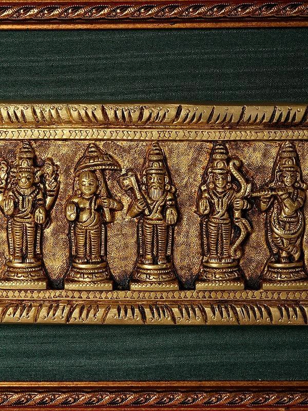 Exotic India 23" Brass Dashavatara Of Lord Vishnu | Wood Framed Wall Hanging 