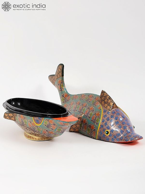 Exotic India 23" Hand-Painted Papier Mache Fish Box | From Kashmir 