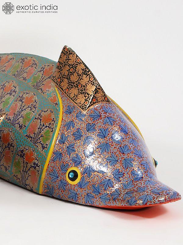 Exotic India 23" Hand-Painted Papier Mache Fish Box | From Kashmir 