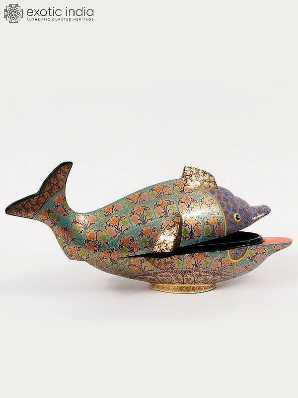 Exotic India 23" Hand-Painted Papier Mache Fish Box | From Kashmir 
