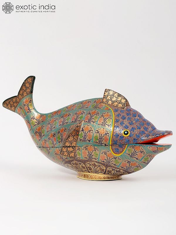 exotic india 23" Hand-Painted Papier Mache Fish Box | From Kashmir 