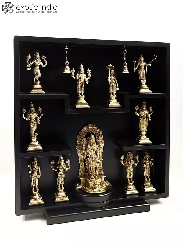 Exotic India 23" Lord Vishnu & His Ten Incarnations Brass Statue | Divine Indian Sculpture 