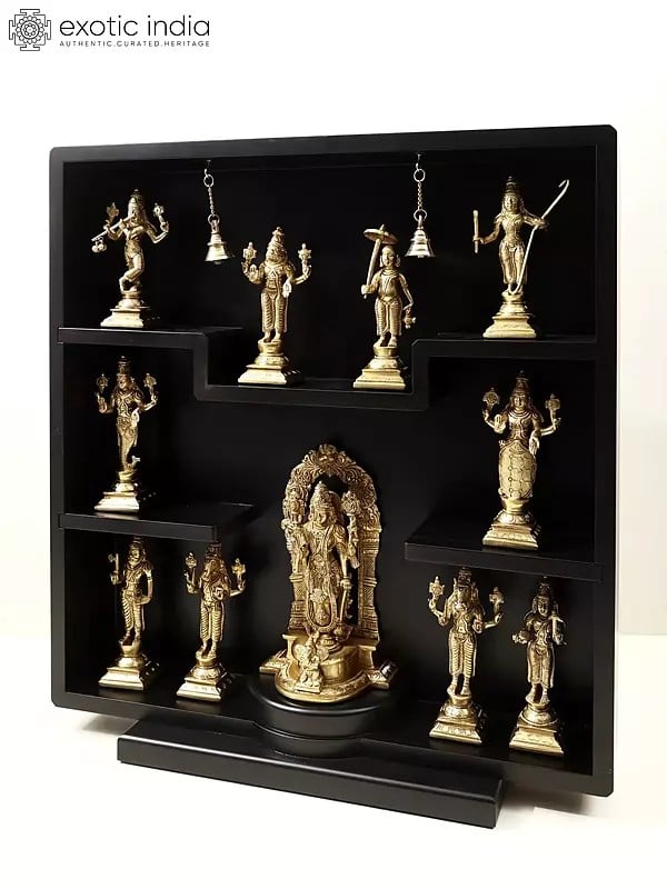 Exotic India 23" Lord Vishnu & His Ten Incarnations Brass Statue | Divine Indian Sculpture 