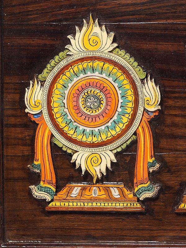 Exotic India 23" Vaishnava Symbols Of Tirupati Balaji | Rosewood Panel With Inlay Work 