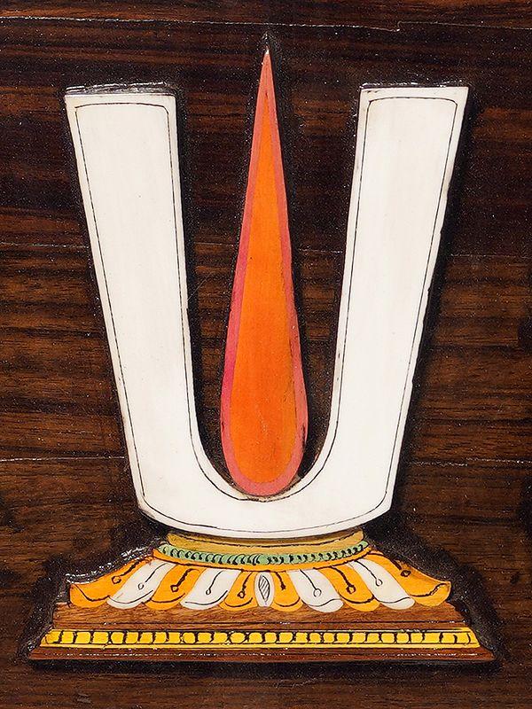 Exotic India 23" Vaishnava Symbols Of Tirupati Balaji | Rosewood Panel With Inlay Work 