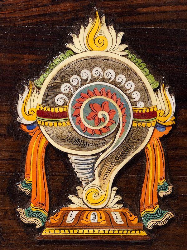 Exotic India 23" Vaishnava Symbols Of Tirupati Balaji | Rosewood Panel With Inlay Work 