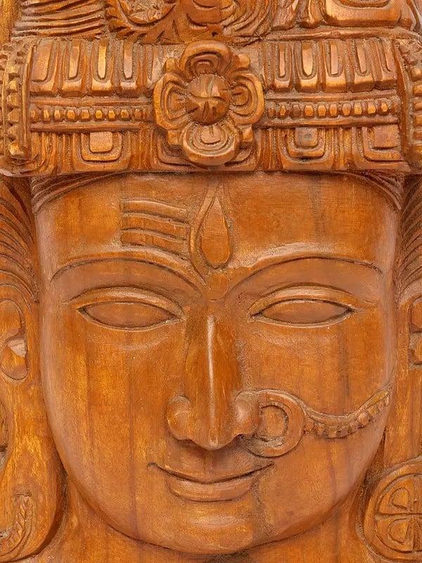 Exotic India 24" Ardhanarishvara Wall Hanging Head | Wood Carving 