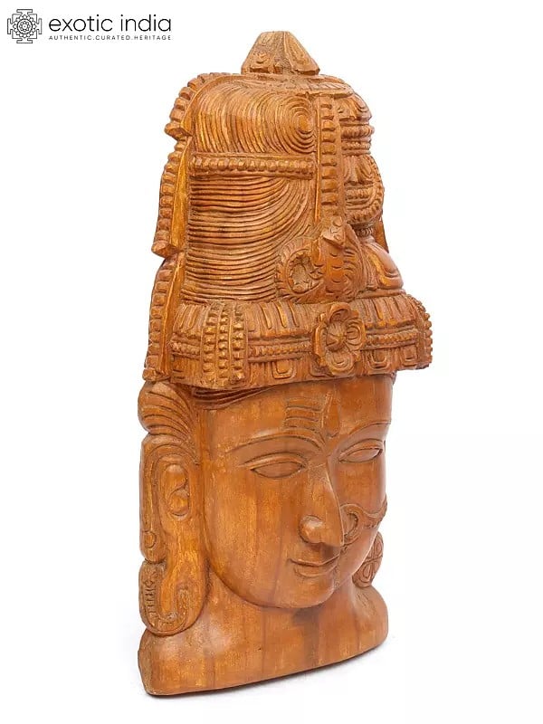 Exotic India 24" Ardhanarishvara Wall Hanging Head | Wood Carving 