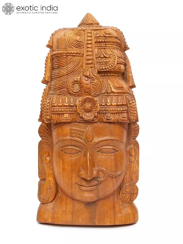 exotic india 24" Ardhanarishvara Wall Hanging Head | Wood Carving 