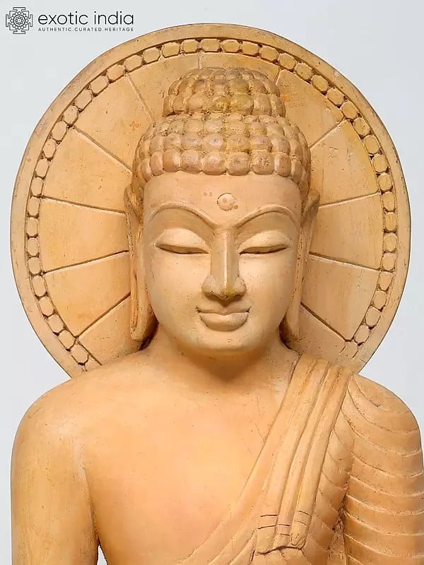 Exotic India 24" Bhumisparsha Buddha | Wood Carved Statue 