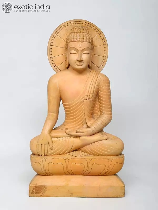 exotic india 24" Bhumisparsha Buddha | Wood Carved Statue 