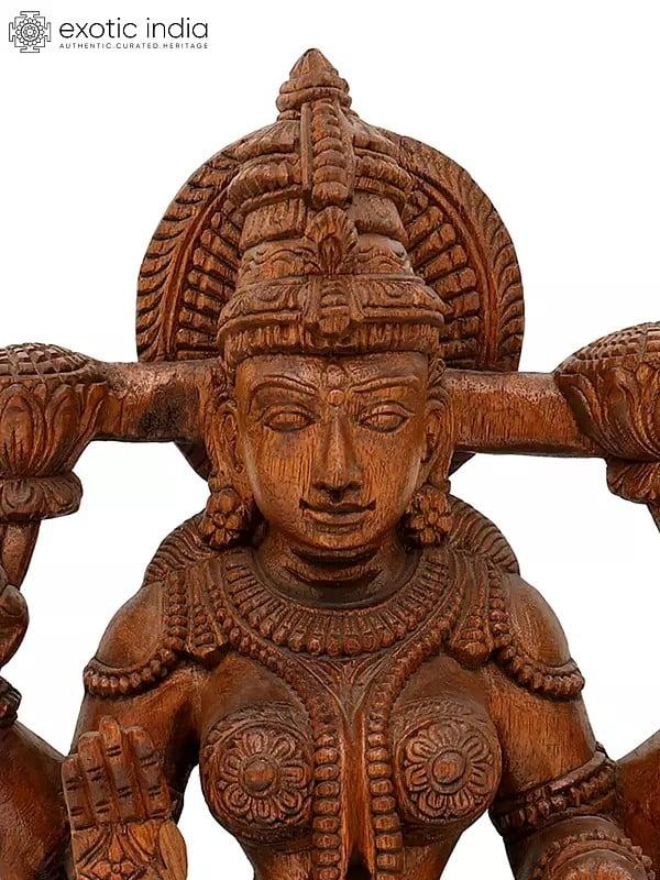 Exotic India 24" Blessing Goddess Lakshmi Seated On Lotus | Wood Carving 