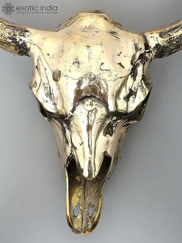 Exotic India 24" Brass Buffalo Skull | Wall Hanging | Home Decor
