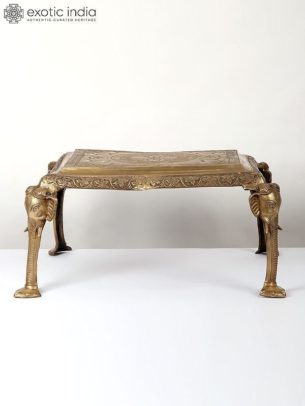 Exotic India 24" Brass Elephant Design Pedestal/Chowki 