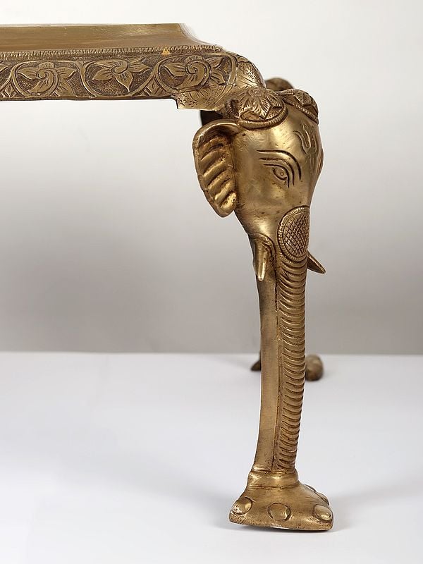 Exotic India 24" Brass Elephant Design Pedestal/Chowki 