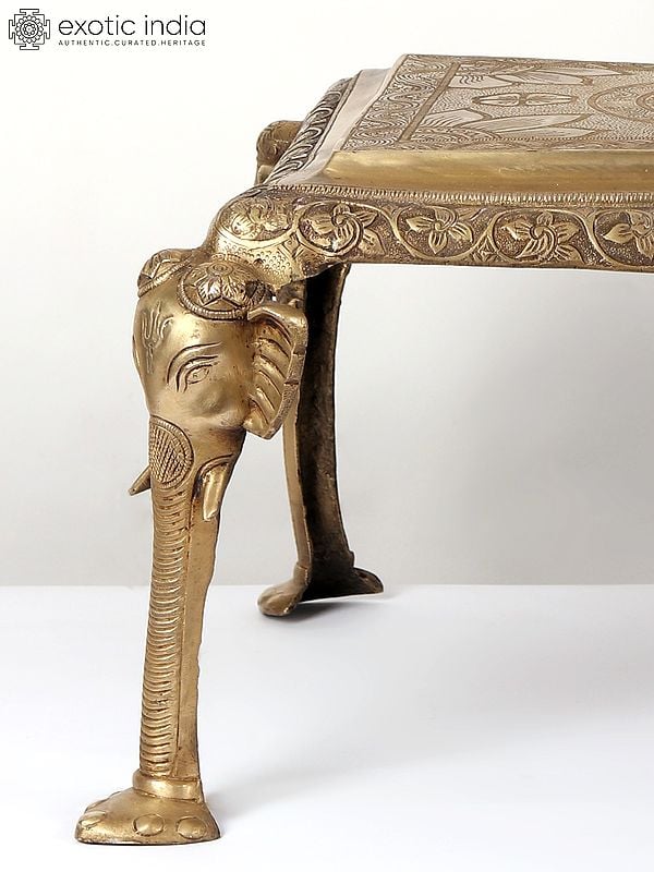 Exotic India 24" Brass Elephant Design Pedestal/Chowki 