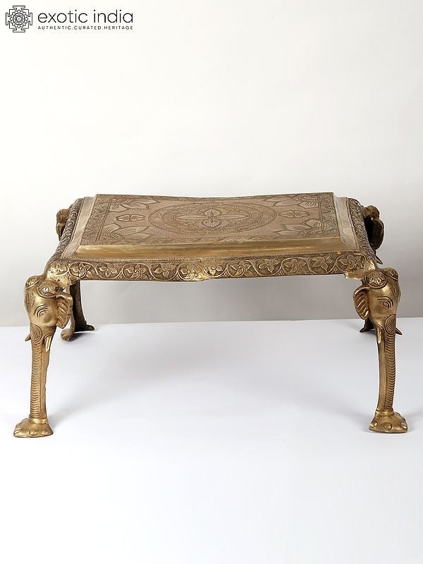 exotic india 24" Brass Elephant Design Pedestal/Chowki 