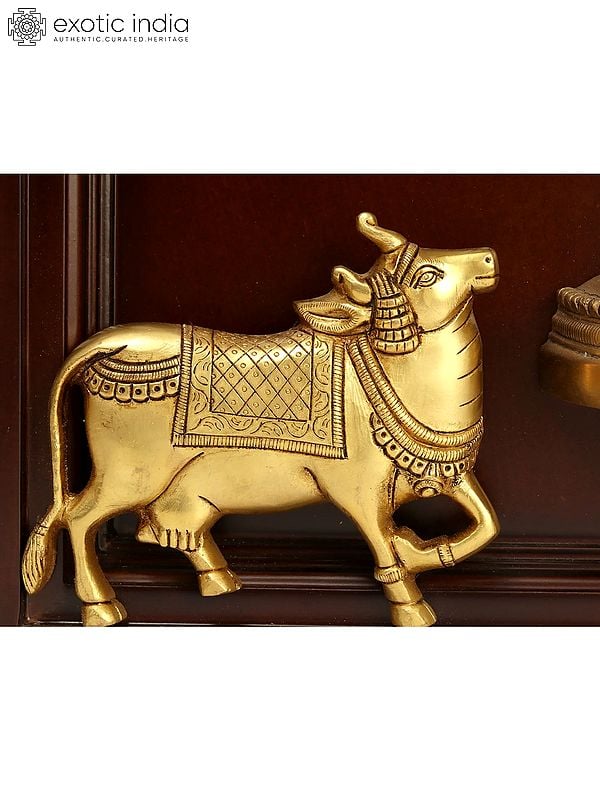 Exotic India 24" Brass Shrinath Ji In Wooden Frame | Wall Hanging 