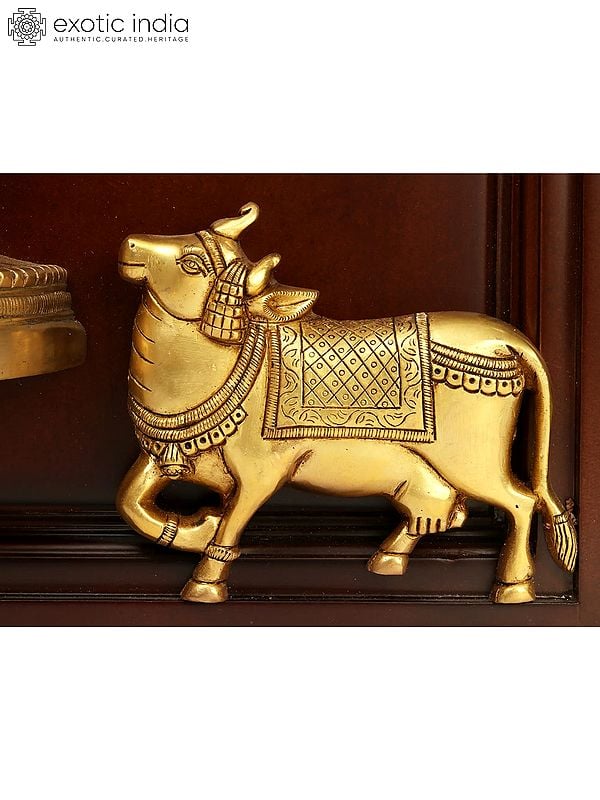 Exotic India 24" Brass Shrinath Ji In Wooden Frame | Wall Hanging 