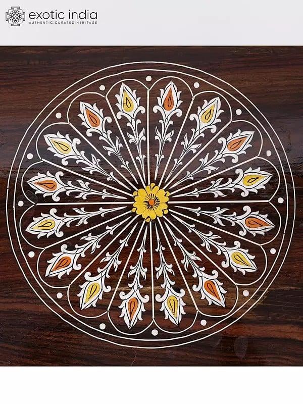 Exotic India 24" Designer Wooden Chowki/Pedestal With Inlay Work 